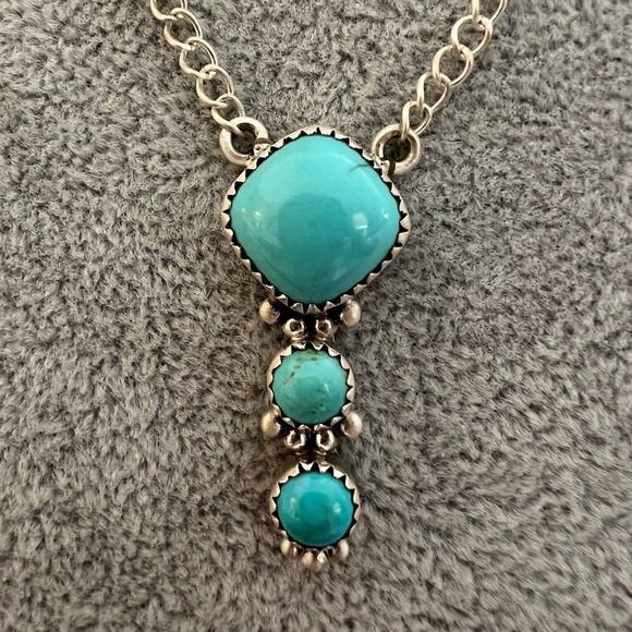 ❤️ Kingman Turquoise Brushed Sterling Southwestern 20” Adj Necklace 10 Gms - Picture 10 of 15